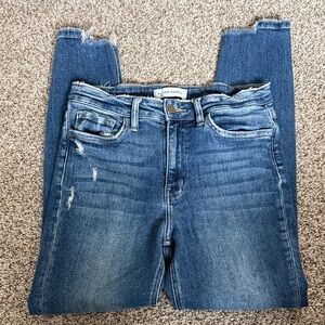 Flying Monkey Frayed Hem Blue Cropped Jeans